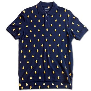 Express Men's Pineapple Print Navy Blue Collared Shirt, Size, Small